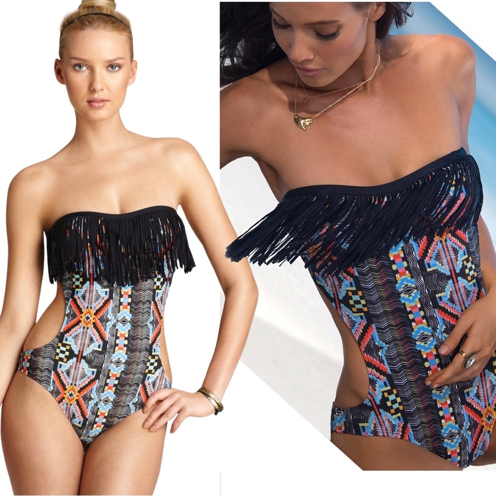 L*Space Free Love CiTY Tribe Fringe Bandeau Monokini Swimsuit One Piece NWT - Picture 3 of 13